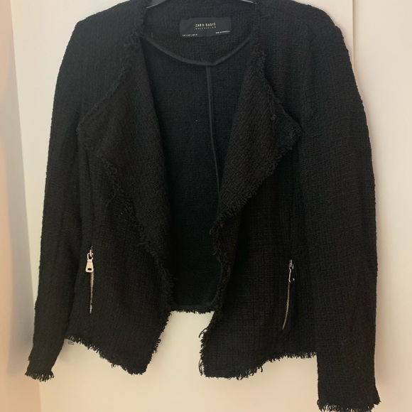 Zara Black Tweed Draped Jacket With Frayed Detail - Picture 5 of 7